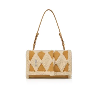 Baggy Small – skuldertaske – diamantformet kalveskind og lammeskind – beige