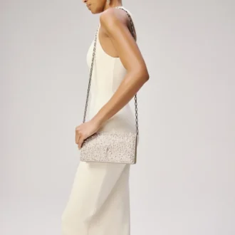 Bettina – Clutch – Ruskind, strass og perler – Sølv