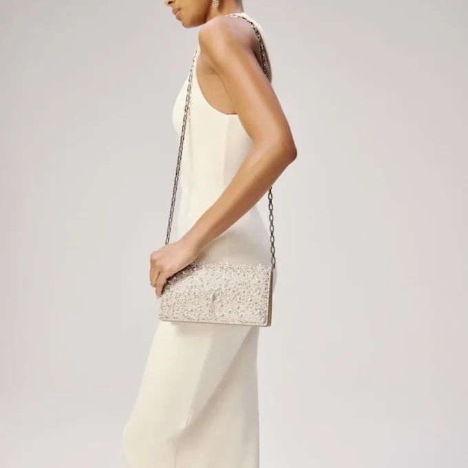Bettina – Clutch – Ruskind, strass og perler – Sølv Bettina – Clutch – Ruskind, strass og perler – Sølv