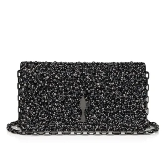 Bettina – Clutch – Veau Velours, Strass og Perler – Sort