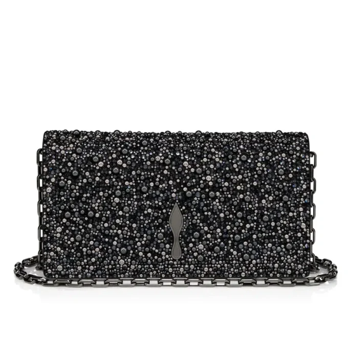Bettina – Clutch – Veau Velours, Strass og Perler – Sort