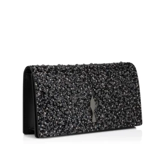 Bettina – Clutch – Veau Velours, Strass og Perler – Sort