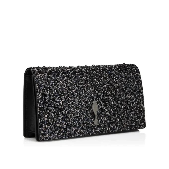 Bettina – Clutch – Veau Velours, Strass og Perler – Sort