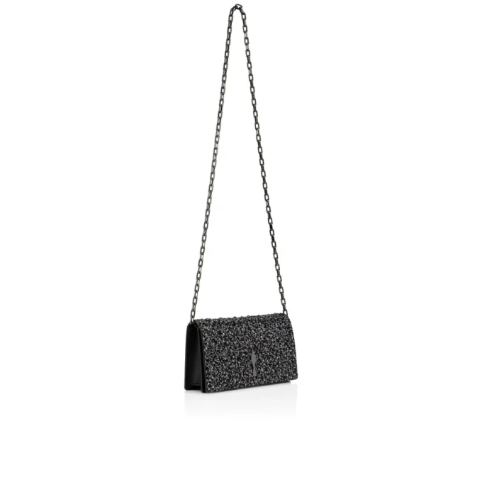 Bettina – Clutch – Veau Velours, Strass og Perler – Sort