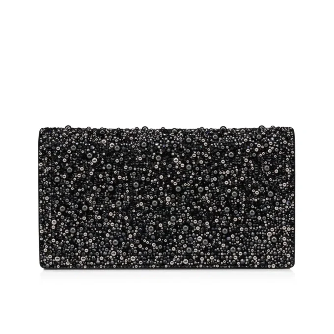 Bettina – Clutch – Veau Velours, Strass og Perler – Sort