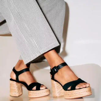Calakala – 85 mm espadriller – ruskind og kalveskind – sort – kvinder