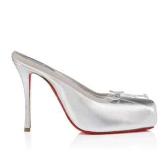 Cassia Mule – 100 mm mule – lamineret lammeskind – sølv – kvinder