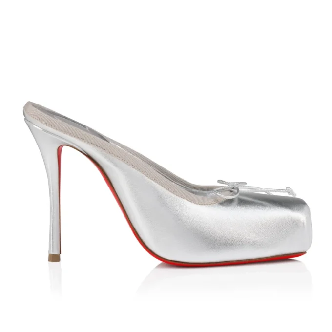 Cassia Mule – 100 mm mule – lamineret lammeskind – sølv – kvinder