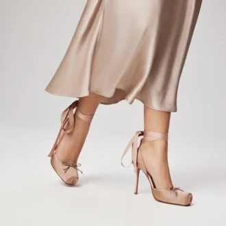 Cassia snøresko – 100 mm remsko – crepesatin – Nude 2 – kvinder