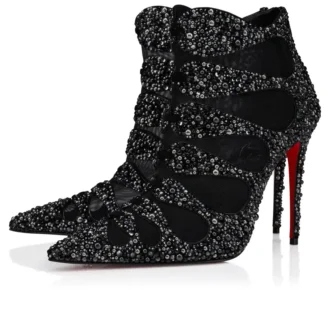 Circus Max Perla – 100 mm lave støvler – ruskind, mesh og strass – sort – kvinder