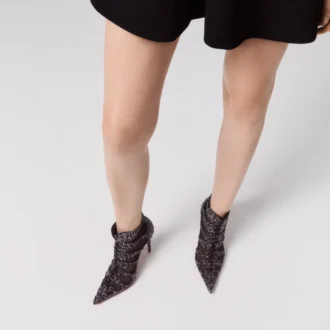 Circus Max Perla – 100 mm lave støvler – ruskind, mesh og strass – sort – kvinder