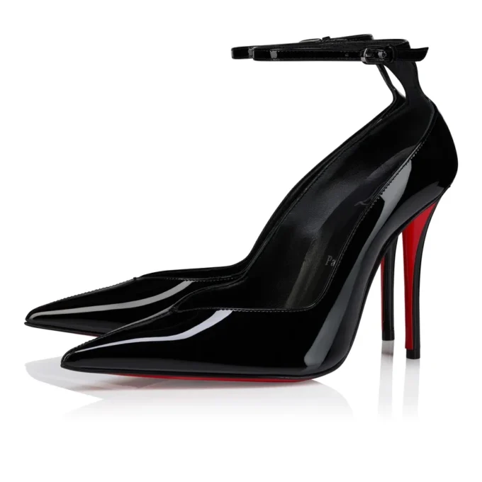 Erozee – 100 mm pumps med remme – lakeret kalveskind – sort – kvinder