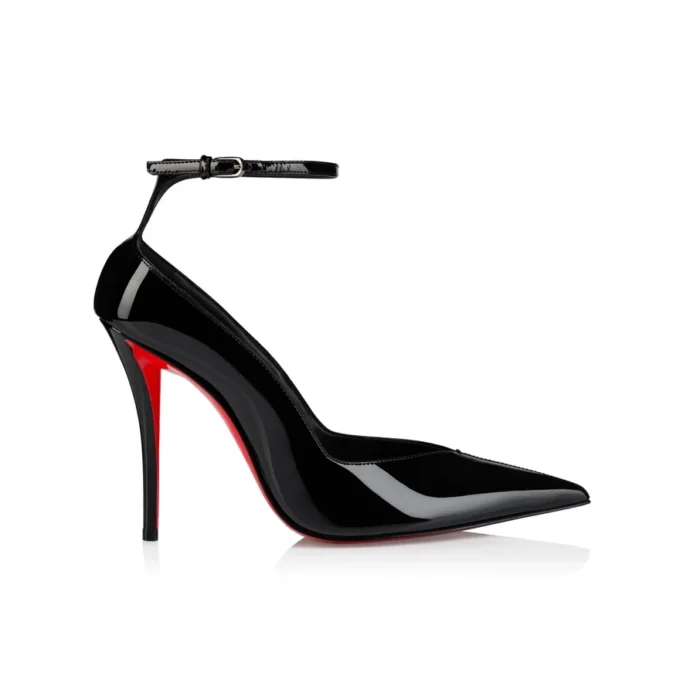 Erozee – 100 mm pumps med remme – lakeret kalveskind – sort – kvinder