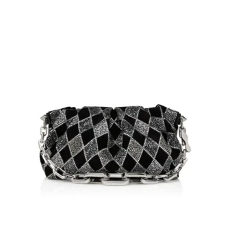 Eva Small – skuldertaske – Veau Velours og diamantformede strass – sort