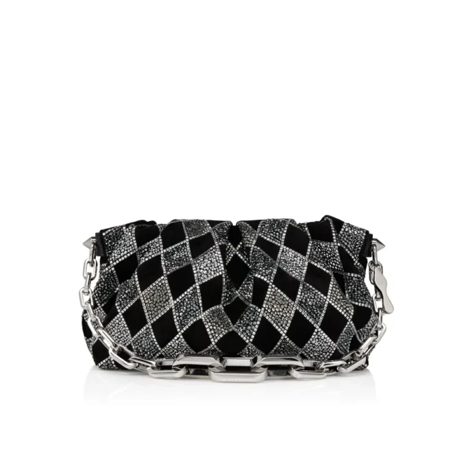 Eva Small – skuldertaske – Veau Velours og diamantformede strass – sort