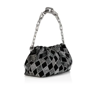 Eva Small – skuldertaske – Veau Velours og diamantformede strass – sort