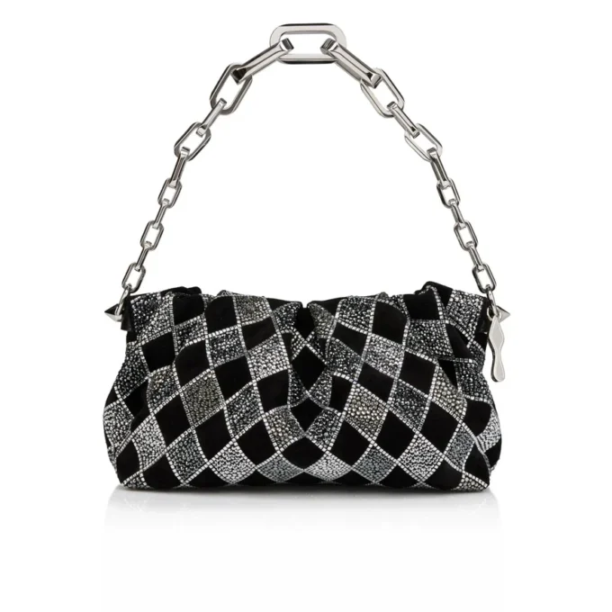 Eva Small – skuldertaske – Veau Velours og diamantformede strass – sort