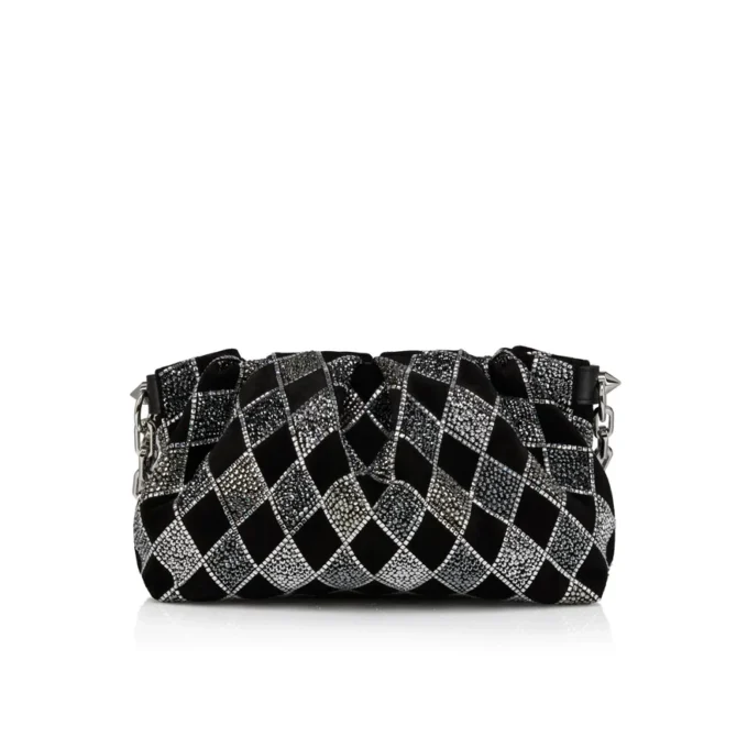 Eva Small – skuldertaske – Veau Velours og diamantformede strass – sort