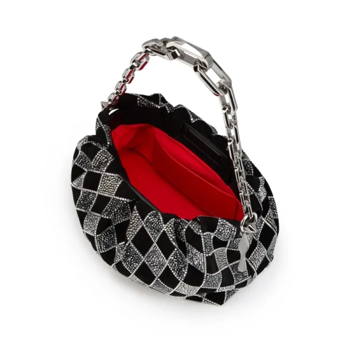 Eva Small – skuldertaske – Veau Velours og diamantformede strass – sort