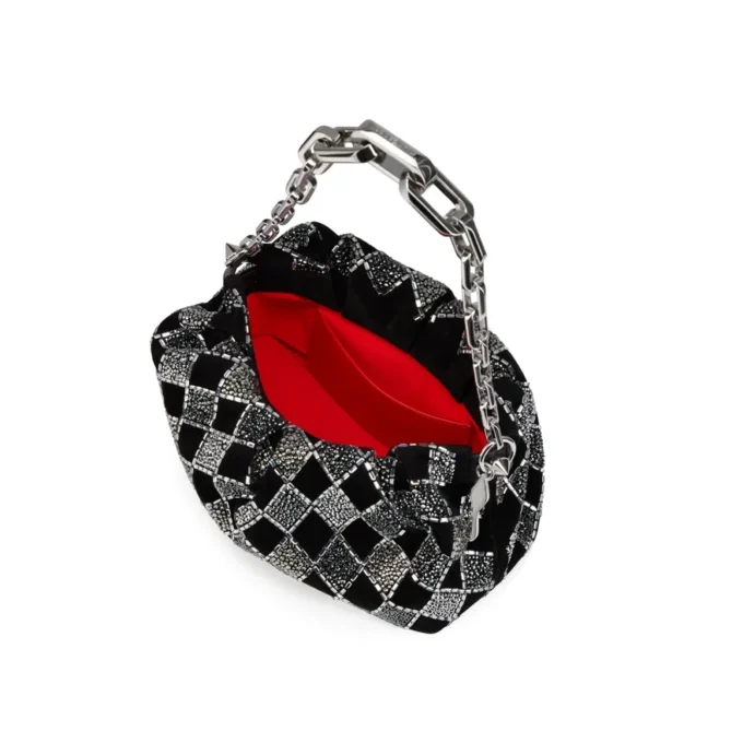 Eva Small – skuldertaske – Veau Velours og diamantformede strass – sort
