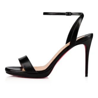 Loubi Queen – 100 mm sandaler med remme – nappalæder – sort – kvinder
