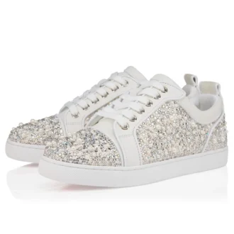 Louiseperla – Sneakers – Crepe-satin, kalveskind, strass og perler – Hvid – Dame