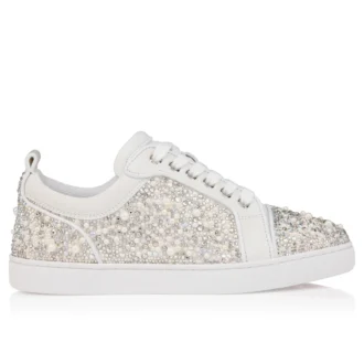 Louiseperla – Sneakers – Crepe-satin, kalveskind, strass og perler – Hvid – Dame