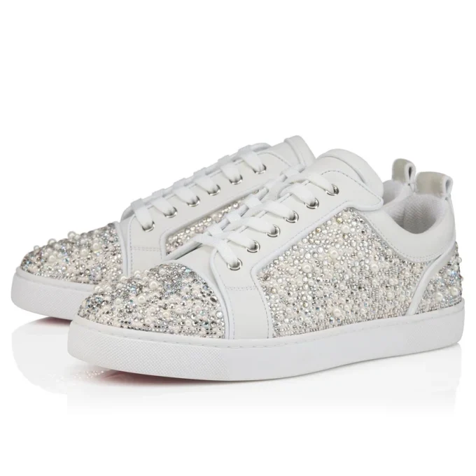 Louperla Jr – Sneakers – Krepsatin, kalveskind, strass og perler – Hvid – Herre Louperla Jr – Sneakers – Krepsatin, kalveskind, strass og perler – Hvid – Herre