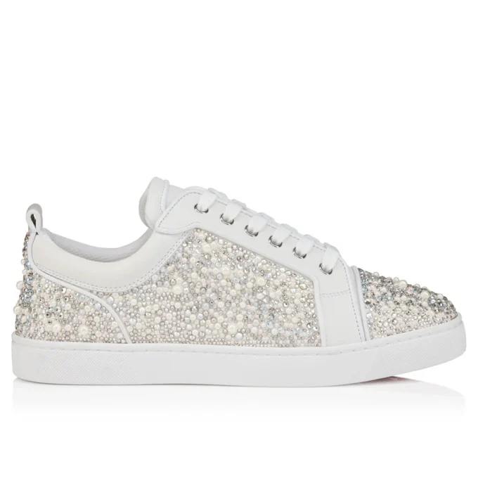 Louperla Jr – Sneakers – Krepsatin, kalveskind, strass og perler – Hvid – Herre Louperla Jr – Sneakers – Krepsatin, kalveskind, strass og perler – Hvid – Herre