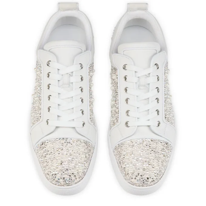 Louperla Jr – Sneakers – Krepsatin, kalveskind, strass og perler – Hvid – Herre Louperla Jr – Sneakers – Krepsatin, kalveskind, strass og perler – Hvid – Herre