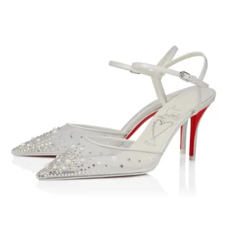 Miss Z Riviera Strass – 80 mm pumps med remme – mesh, nappalæder og perler – Bianco – kvinder