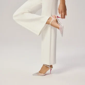 Miss Z Riviera Strass – 80 mm pumps med remme – mesh, nappalæder og perler – Bianco – kvinder