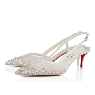Miss Z Sling Sparkling – 60 mm slingback-pumps – mesh og strass – version i elfenben – kvinder Miss Z Sling Sparkling – 60 mm slingback-pumps – mesh og strass – version i elfenben – kvinder