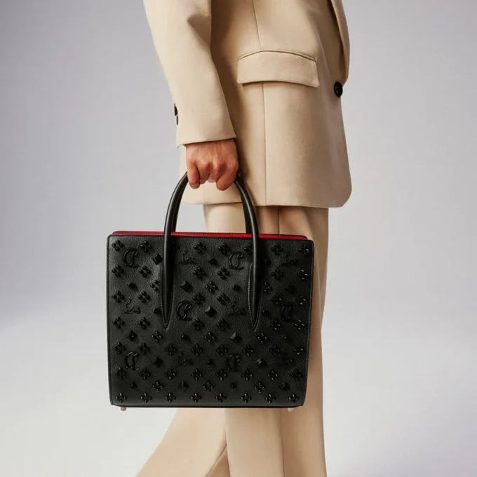 Paloma Medium – Håndtaske – Kalveskind med struktur og Louboutin-spikes – Sort